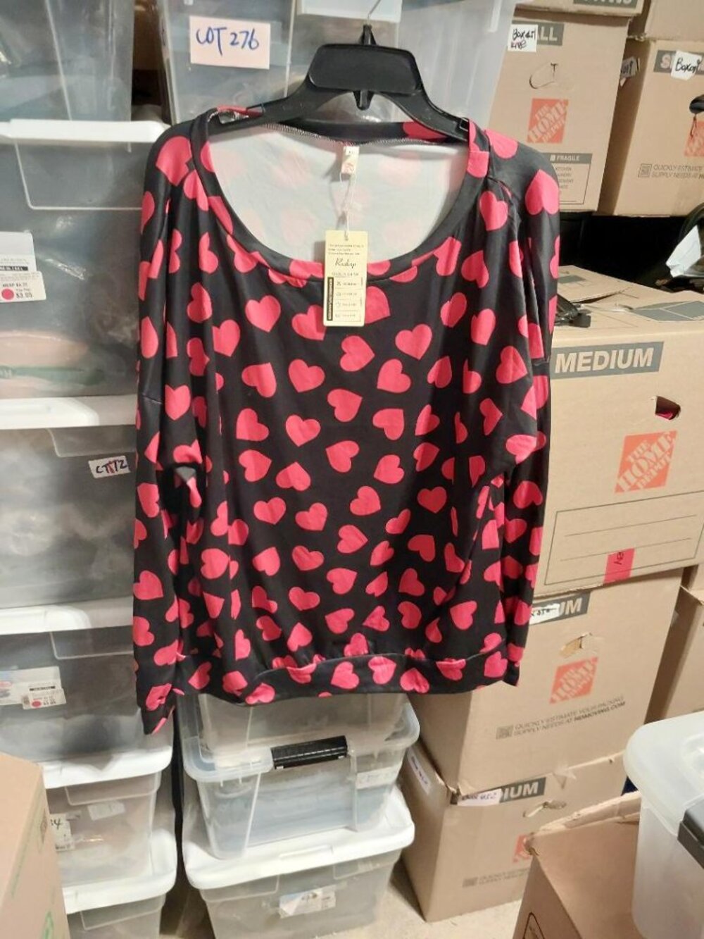 NEW TAG ! Women Roshop Red Heart Top Long Sleeve Blouse Black/ Red Size XL